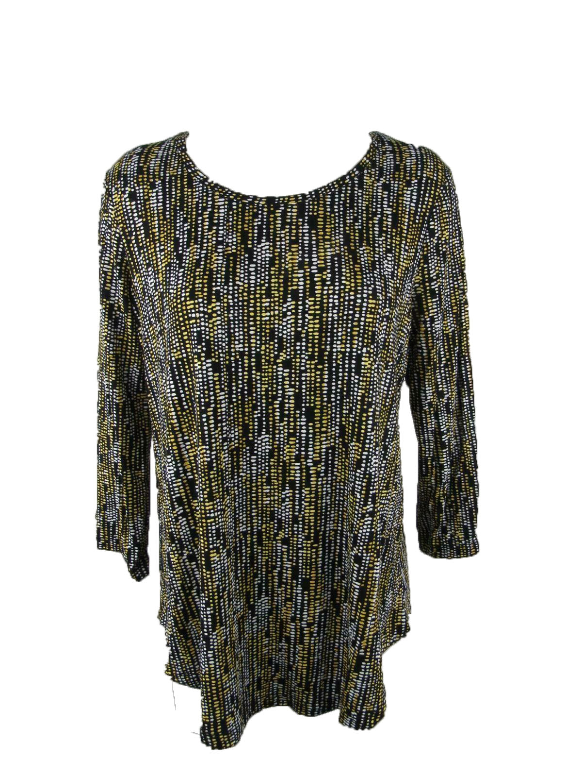 JM Collection Women's Printed 3/4-Sleeve Scoop-Neck Top Yellow Size Large