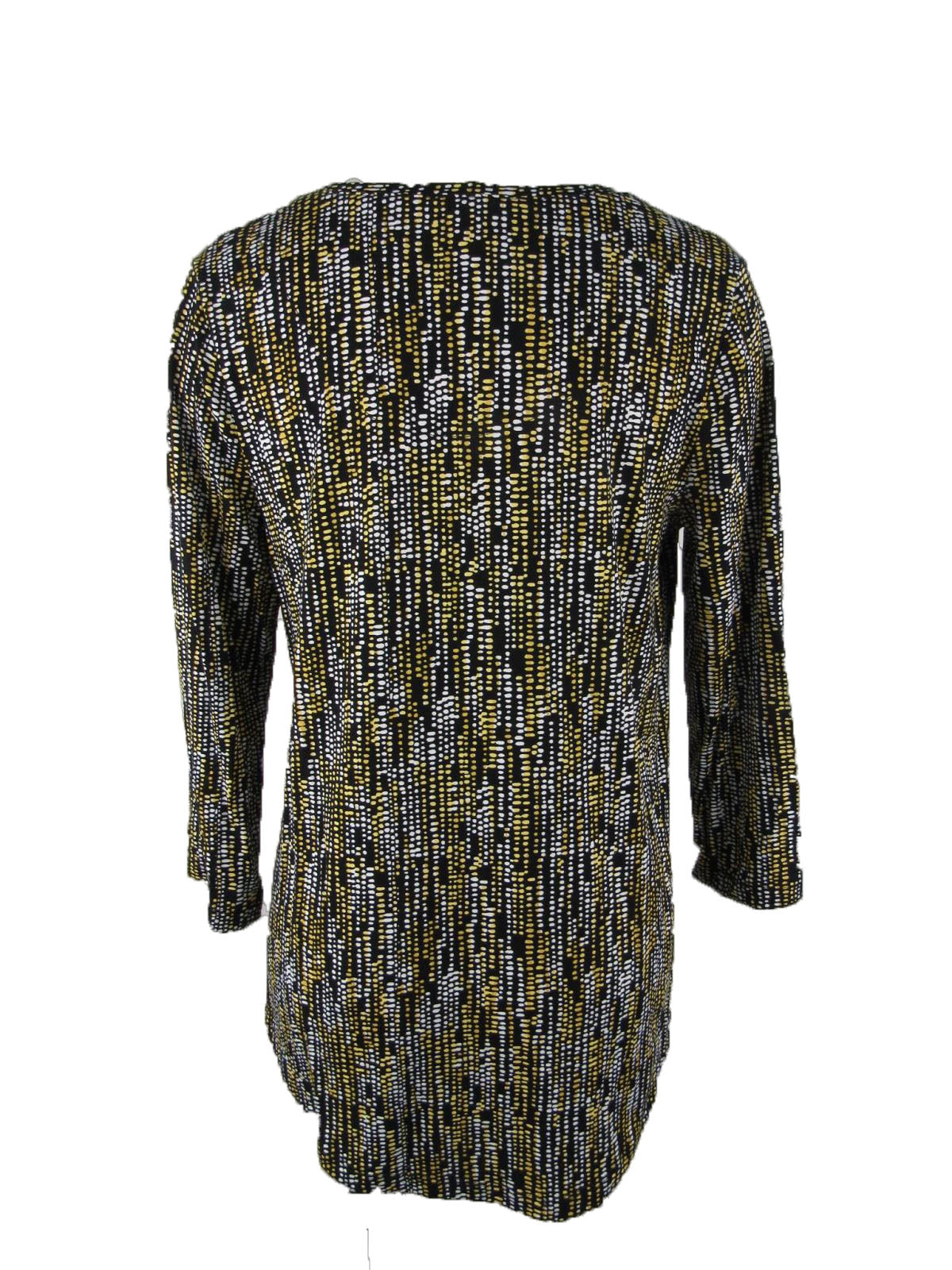 JM Collection Women's Printed 3/4-Sleeve Scoop-Neck Top Yellow Size Large