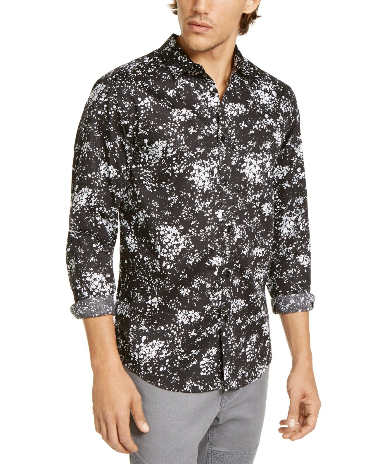 INC International Concepts Men's Miguel Splatter-Print Shirt Black Size 3XB