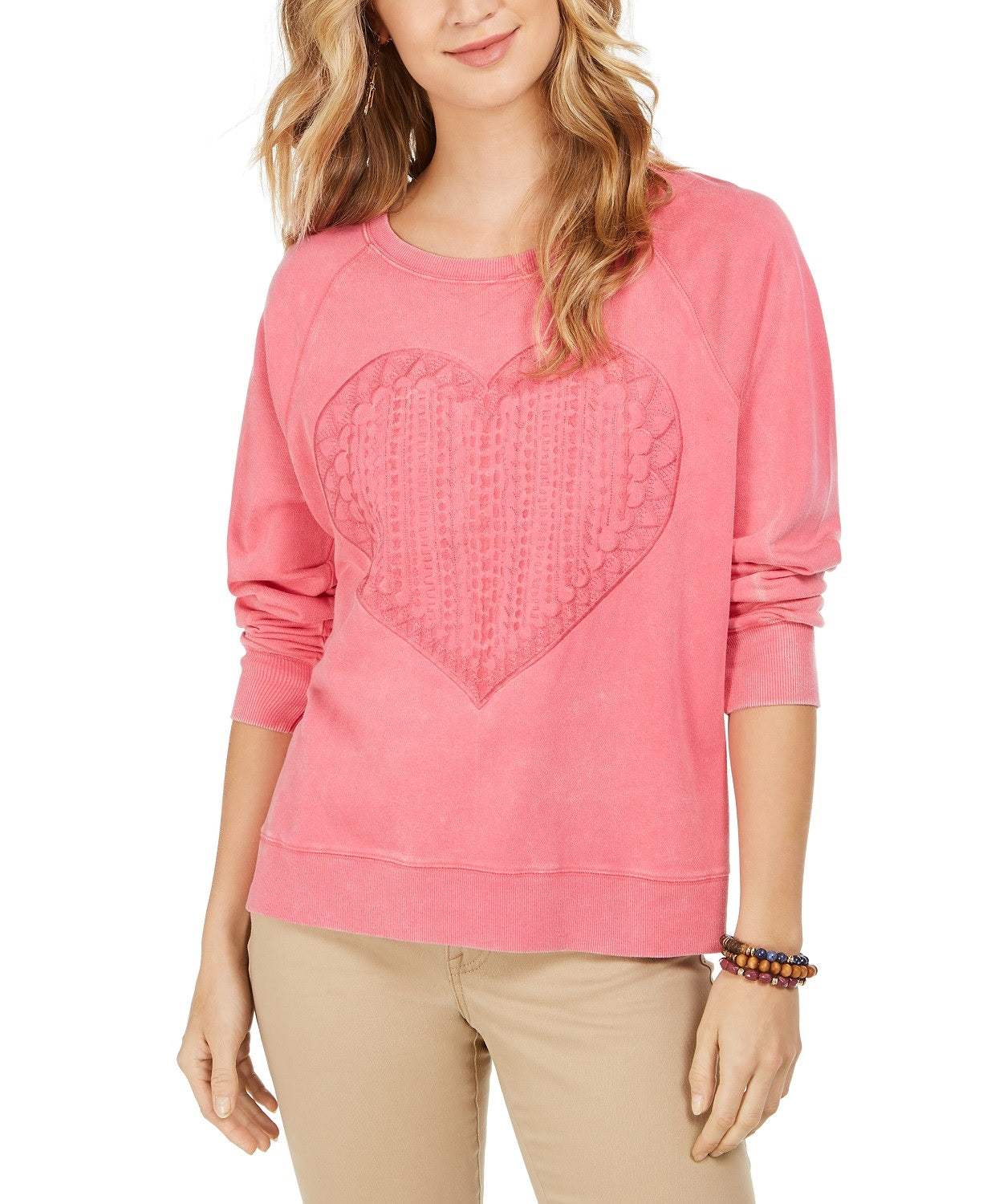 Style & Co Women's Heart-Trim Cotton Sweatshirt Pink Size Small