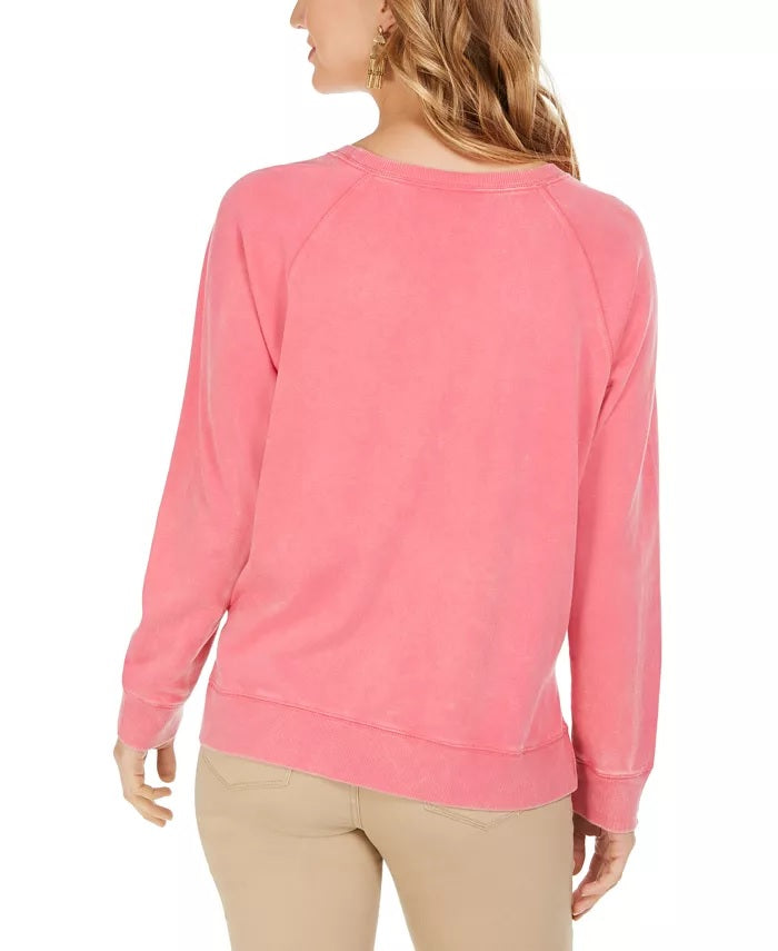 Style & Co Women's Heart-Trim Cotton Sweatshirt Pink Size Small