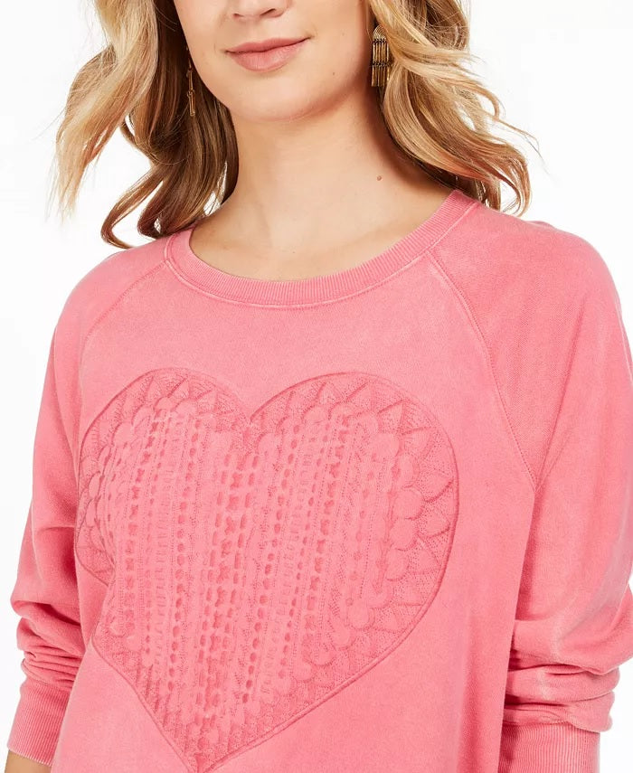 Style & Co Women's Heart-Trim Cotton Sweatshirt Pink Size Small