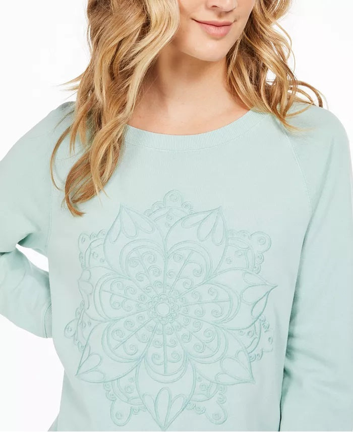 Style & Co Women's Embroidered Cotton Sweatshirt Green Size Medium