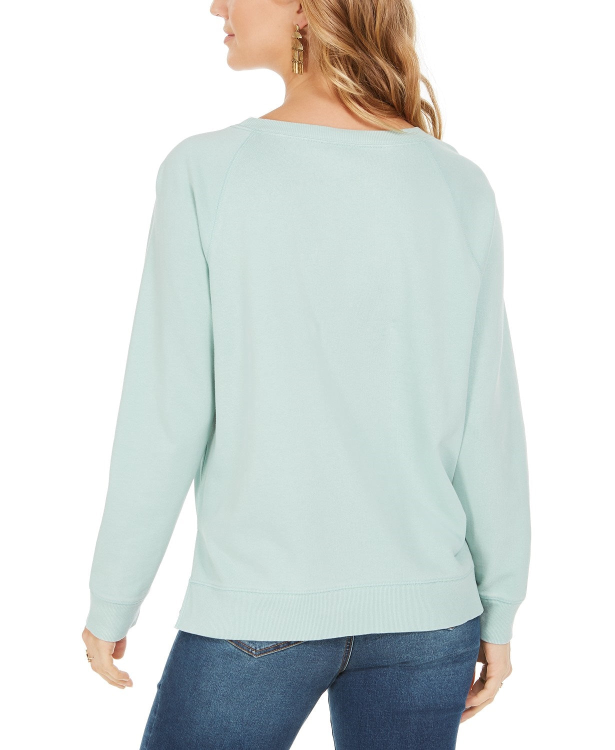 Style & Co Women's Embroidered Cotton Sweatshirt Green Size X-Large