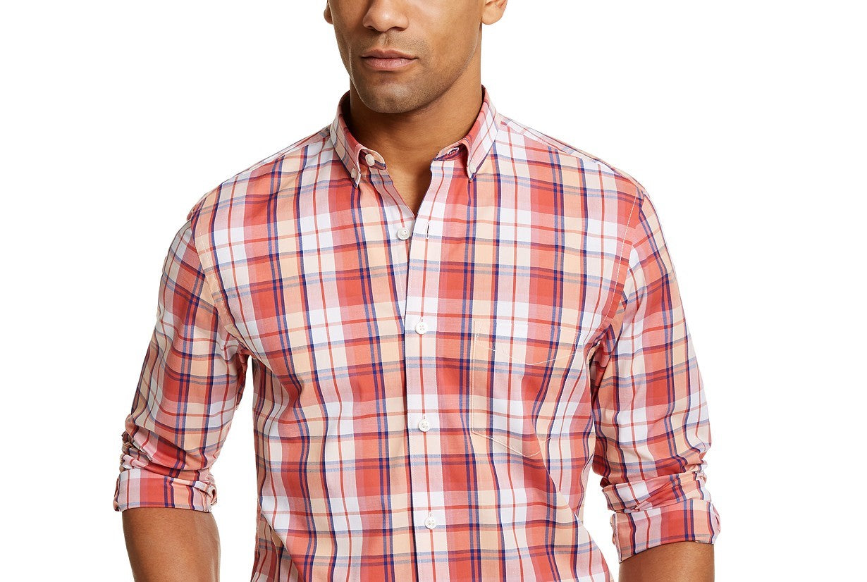 Club Room Men's Plaid Shirt Red Size Large