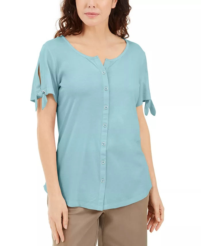 Karen Scott Women's Button-Front Top Turq/Aqua Size Small