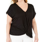 INC International Concepts Women's Plus Size Eyelet Twist-Front Top Black Size 2 Extra Large