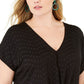 INC International Concepts Women's Plus Size Eyelet Twist-Front Top Deep Black Size 3X
