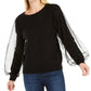 INC International Concepts Women's Tulle-Sleeve Sweater Black Size Medium