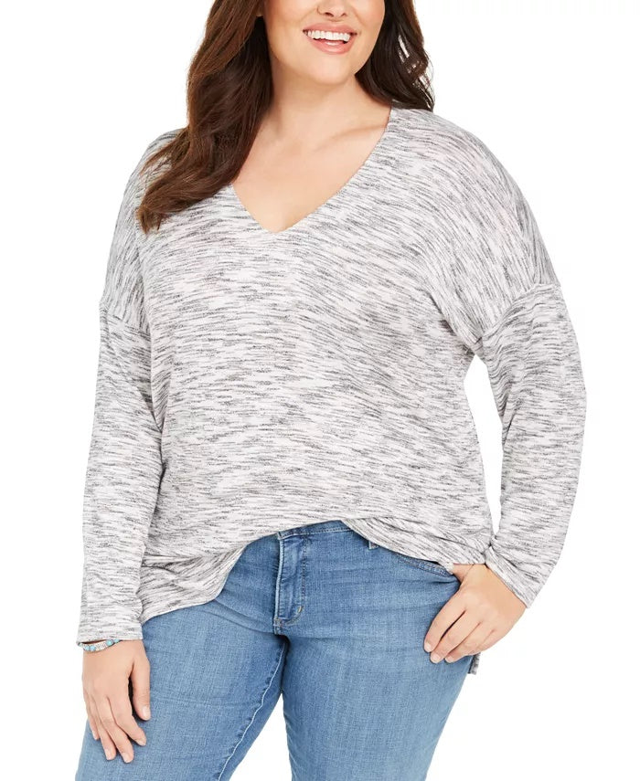Style & Co Women's Plus Size Space-Dye Sweater-Knit Tunic Blue Size 1X