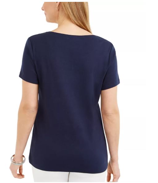 Karen Scott Women's Cotton Embellished Pineapple Top Navy Size XX-Large