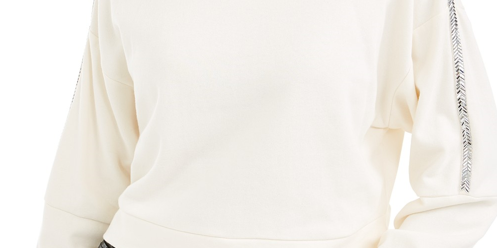 Bar III Women's Shine Stripe Sweatshirt White Size Medium