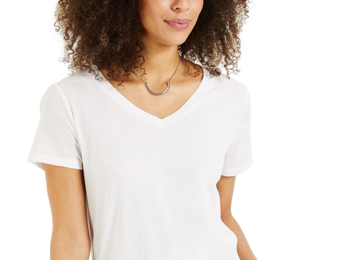 Style & Co Women's Burnout V-Neck T-Shirt In Regular And Petite  White Size Large