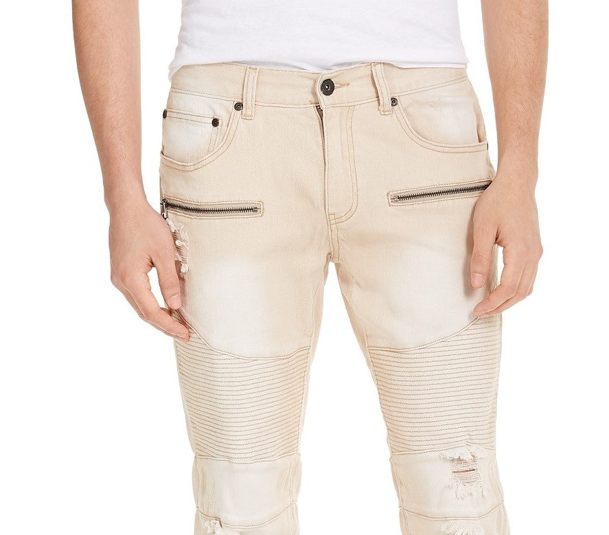 INC International Concepts Men's Ripped Moto Skinny Jeans Brown Size 29