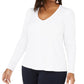 INC International Concepts Women's Plus Size Ribbed-Knit Puff-Sleeve Top White Size 2X