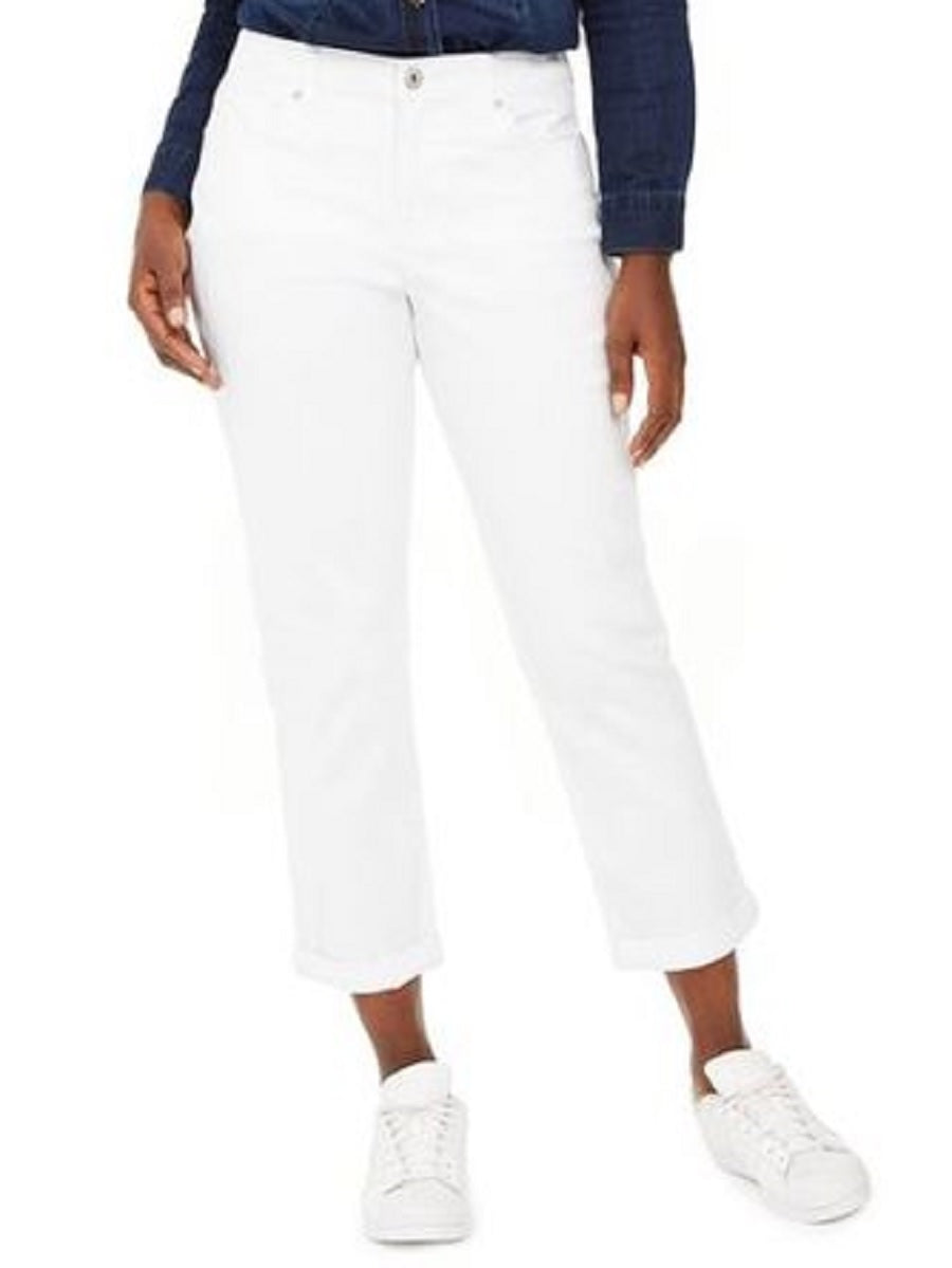 Style & Co Women's Curvy-Fit Cuffed Girlfriend Jeans White Size 10