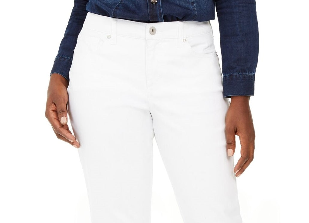 Style & Co Women's Curvy-Fit Cuffed Girlfriend Jeans White Size 12