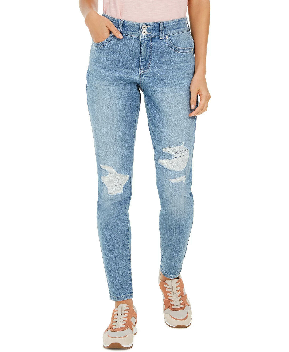 Style & Co Women's Distressed Curvy Jeans Blue Size 10