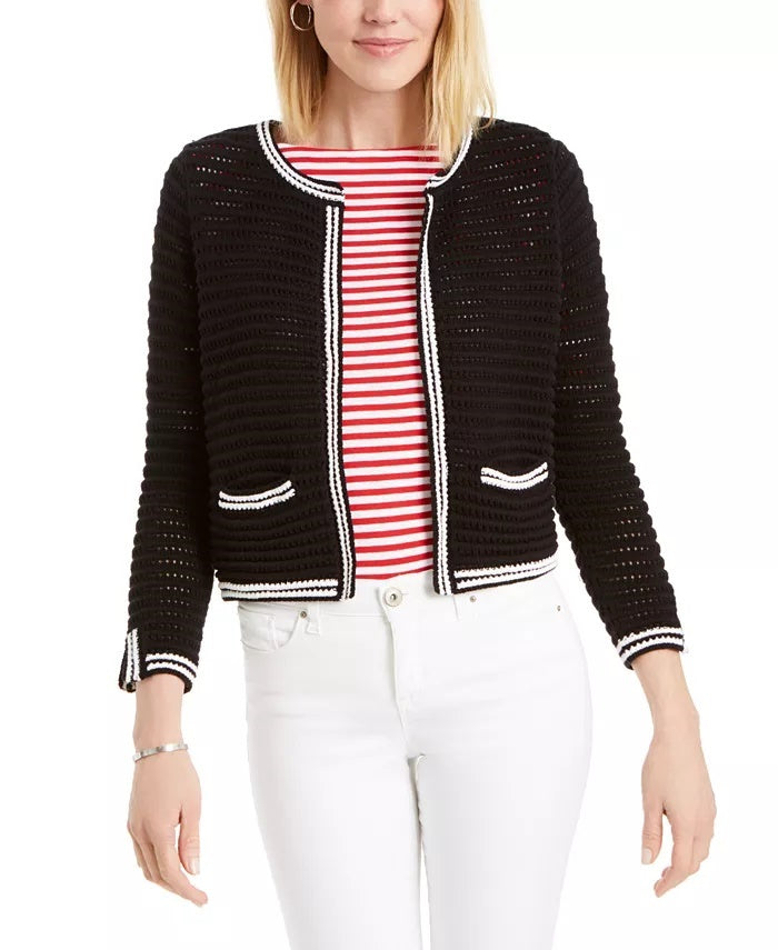 Charter Club Women's Pointelle Sweater Black Size Large