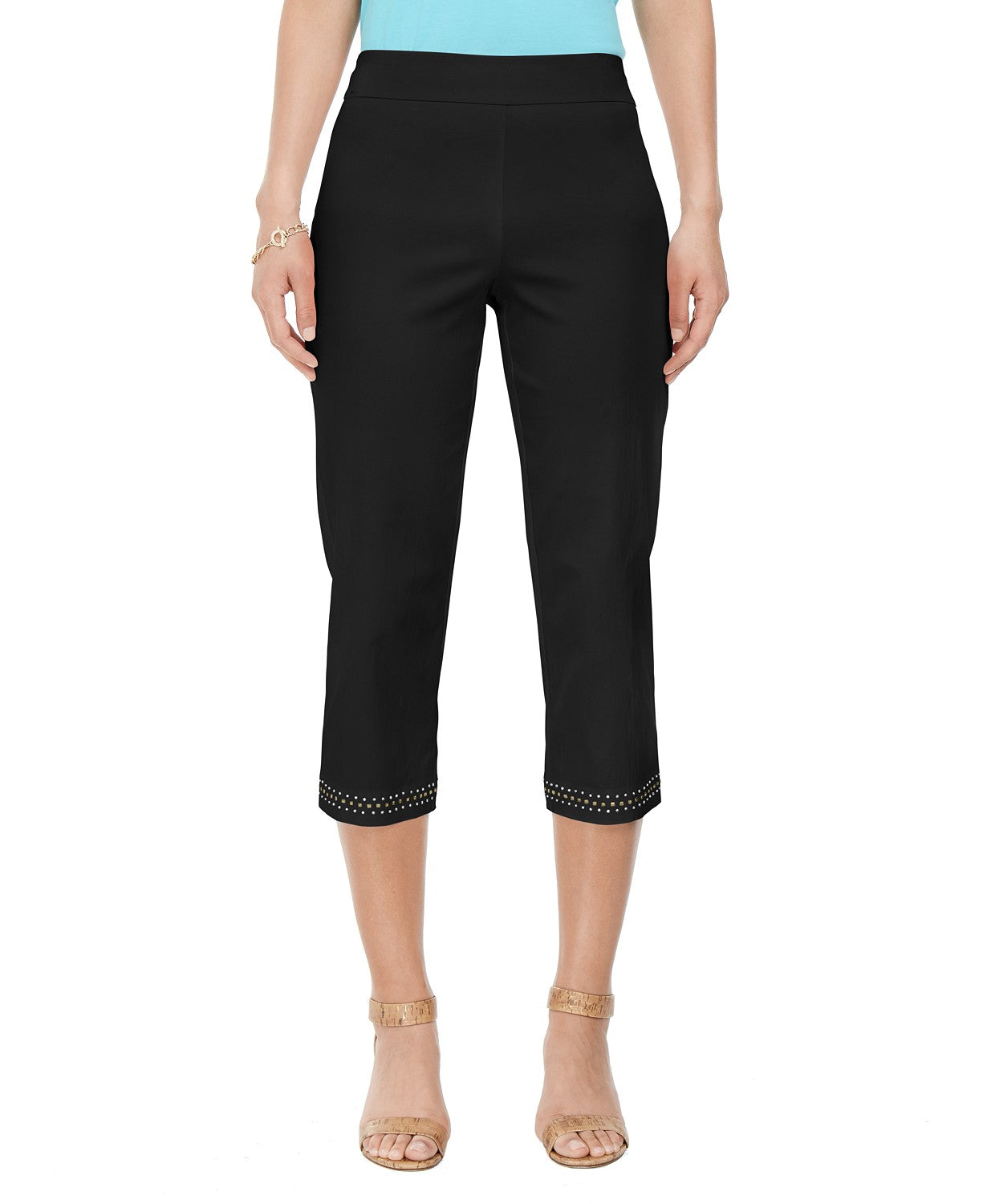 JM Collection Women's Embellished-Hem Straight-Leg Capri Pants Black Size Extra Small