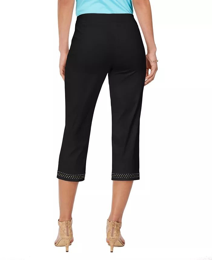 JM Collection Women's Embellished-Hem Straight-Leg Capri Pants Black Size Extra Small
