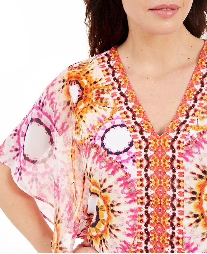 JM Collection Women's Printed Studded Top Pink Size Small