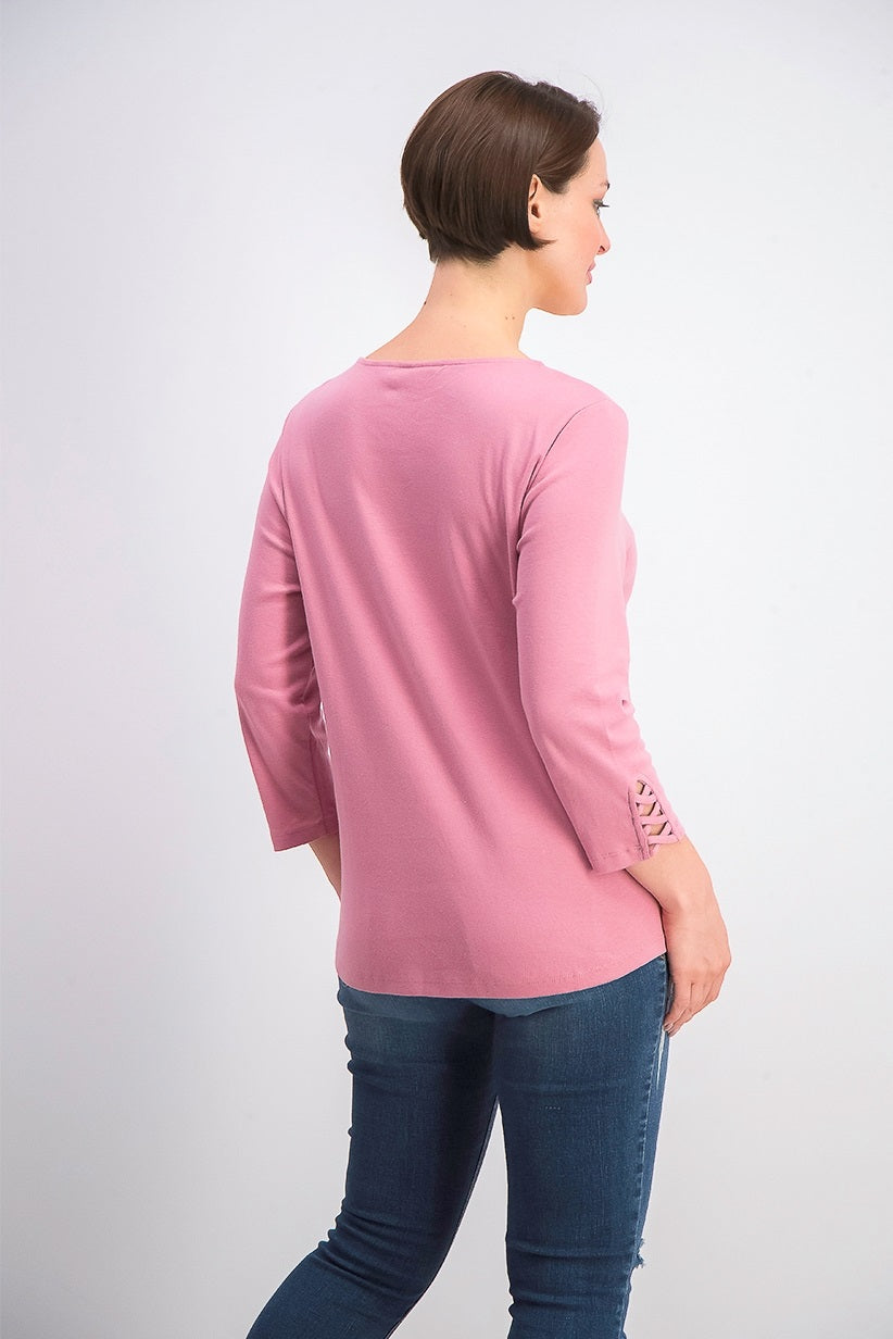 Karen Scott Women's Cotton Lace-Up T-Shirt Pink Size Small