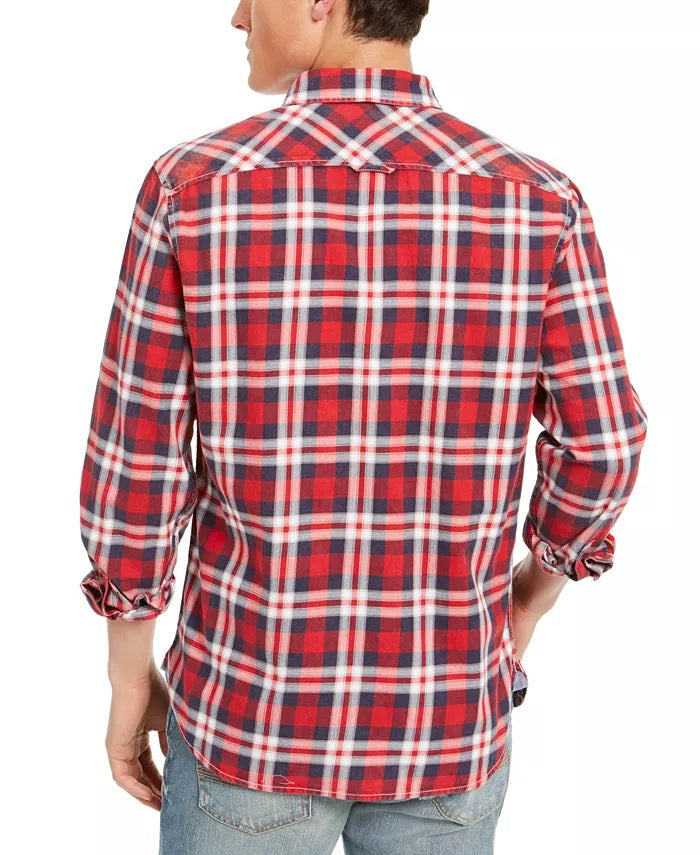 Sun + Stone Men's Garcia Plaid Shirt Red Size Large