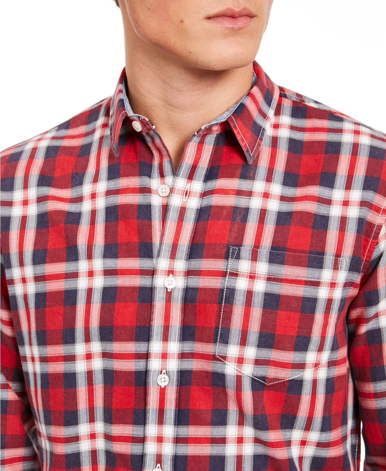 Sun + Stone Men's Garcia Plaid Shirt Red Size Large