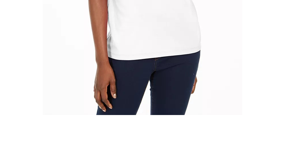 Karen Scott Women's Cotton Scalloped V-Neck T-Shirt White Size XX Large
