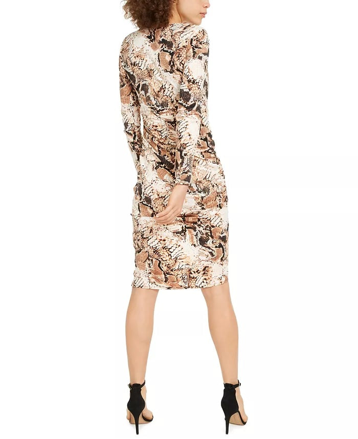 INC International Concepts Women's Printed Tulip-Hem Midi Dress Brown Size X-Large