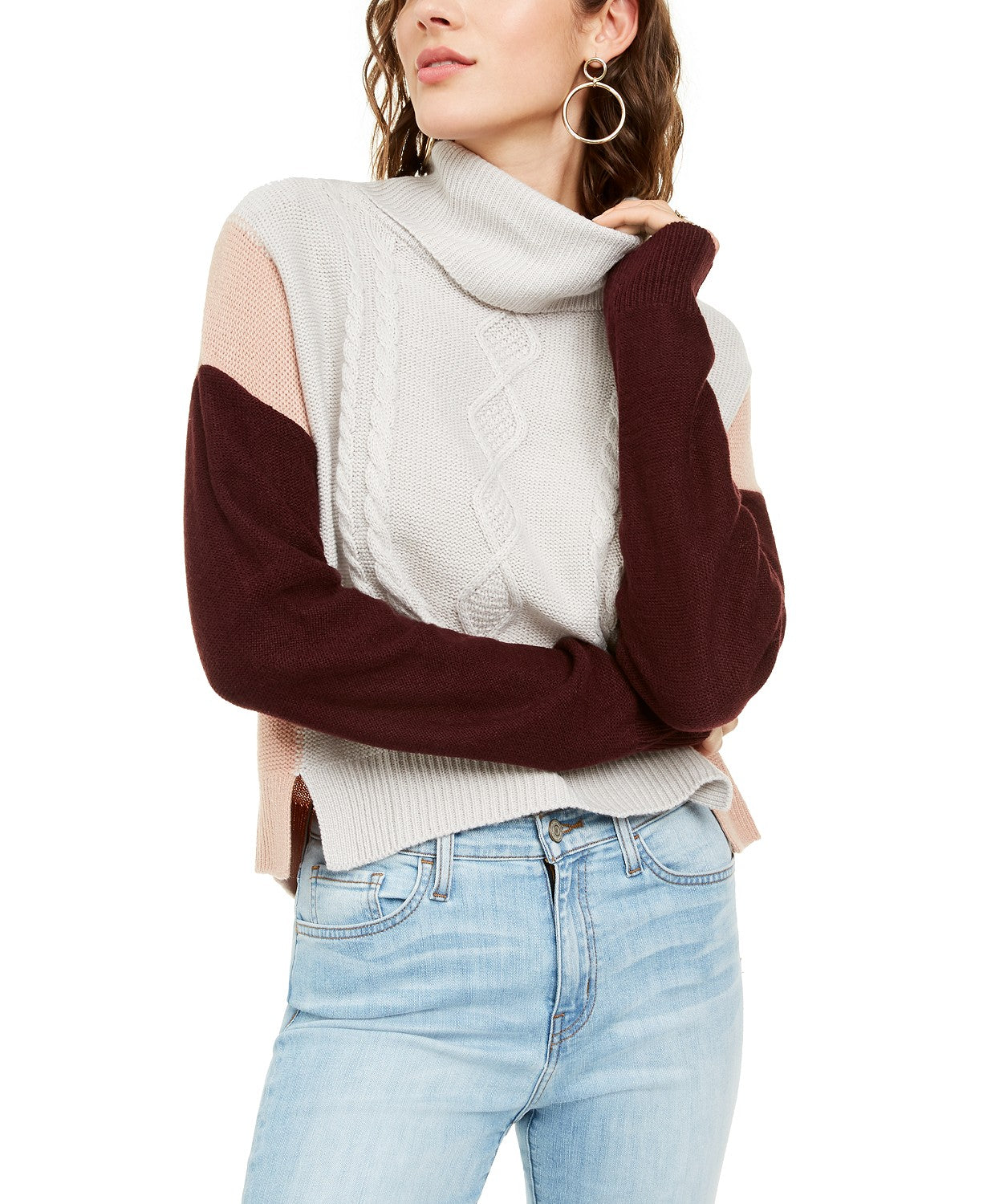 BCX Women's Juniors Colorblocked Knit Sweater White Size Medium