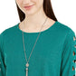 BCX Juniors' Lattice-Detailed Sleeve Top Emerald Size Small