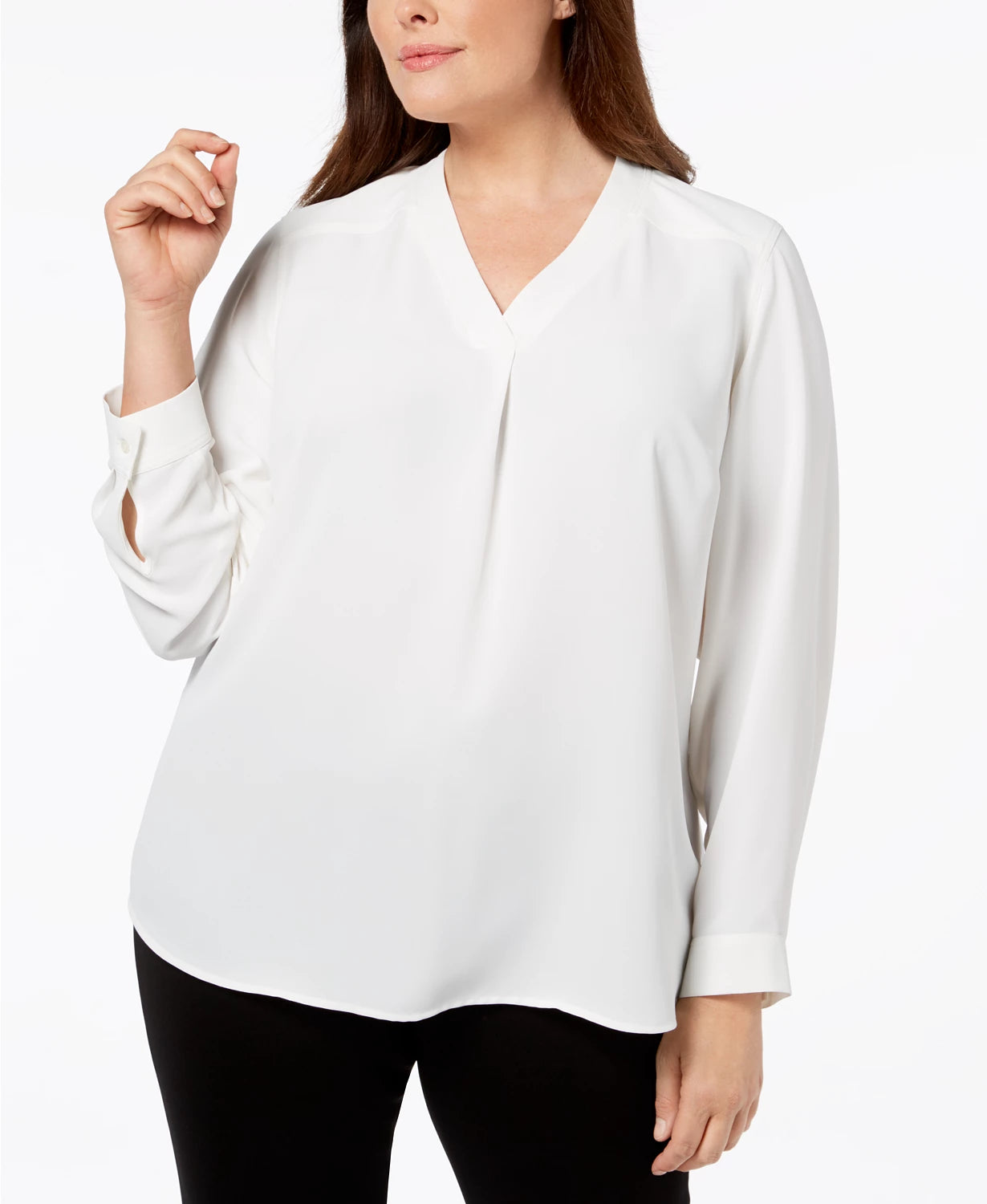 Nine West Women's V Neck Top White Size 1X