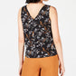 Bar III Women's Printed Sleeveless V-Neck Top  Black Size Extra Small