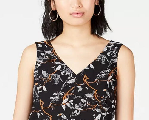 Bar III Women's Printed Sleeveless V-Neck Top Black Size Medium