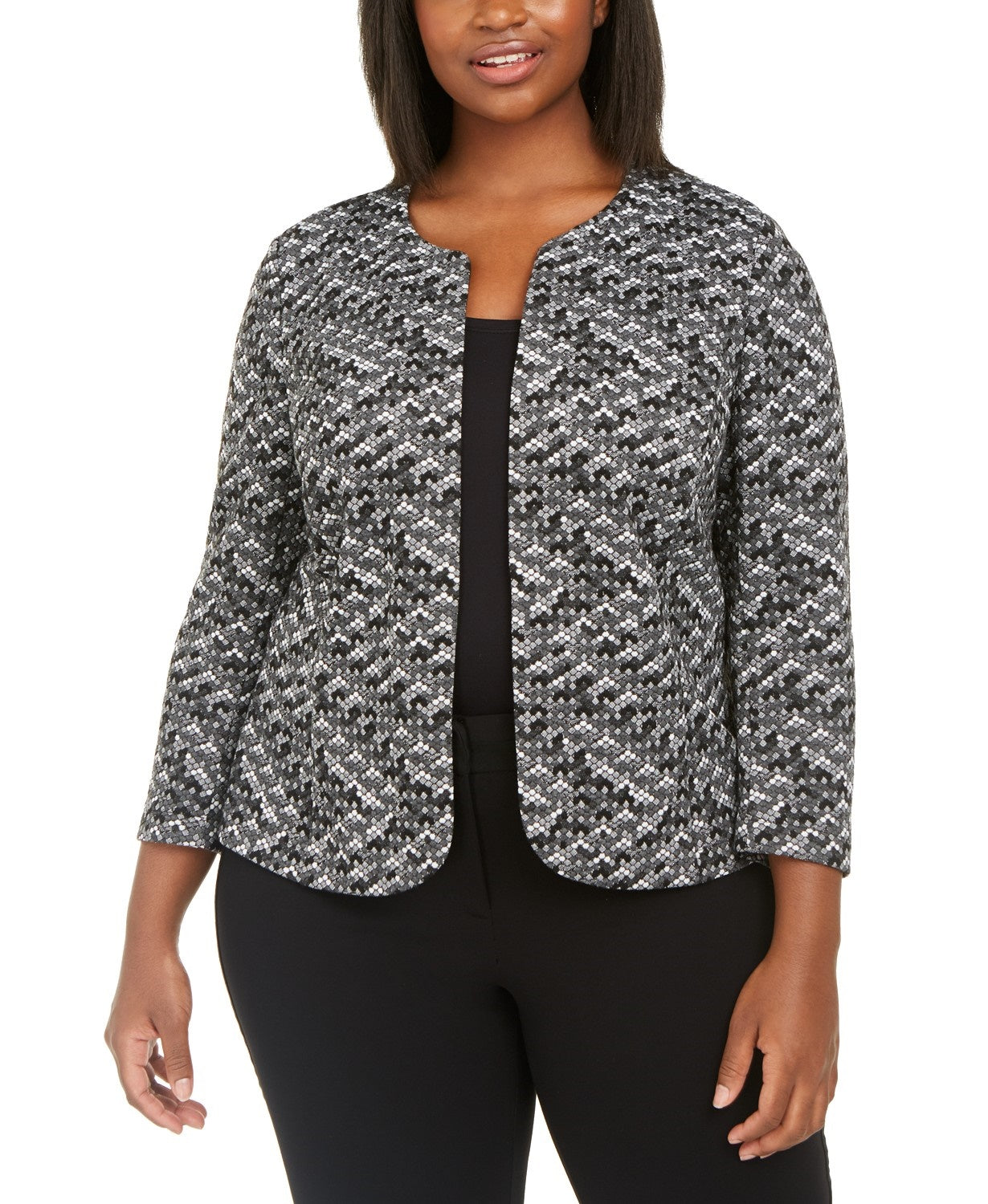 Anne Klein Women's Plus Size Textured Jacket Med Gray Size 0X