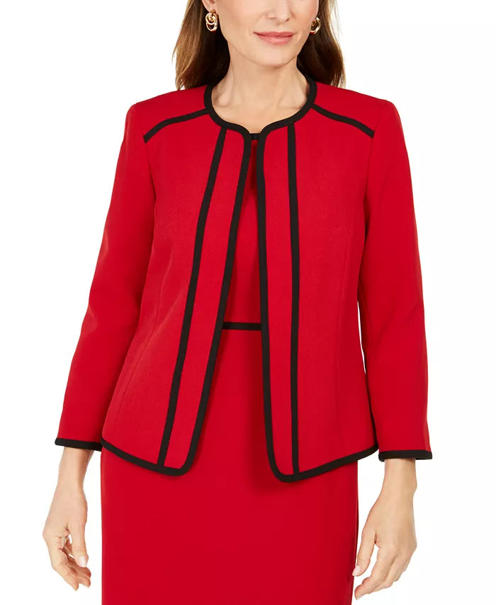 Kasper Women's Petite Piping-Trim Collarless Blazer Red Size 12 P