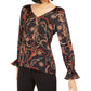 Bar III Women's Printed V-Neck Top Charcoal Size X-Small