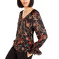 Bar III Women's Printed V-Neck Top Charcoal Size X-Small