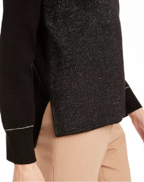 Anne Klein Women's Lurex Shimmer Sweater Black / Gold Size Extra Large