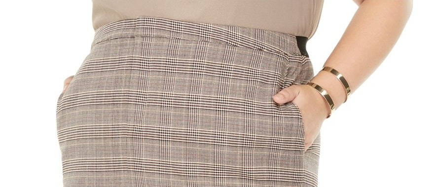 बार III महिलाओं की ट्रेंडी प्लस साइज़ प्लेड पेंसिल स्कर्ट भूरा साइज़ 20