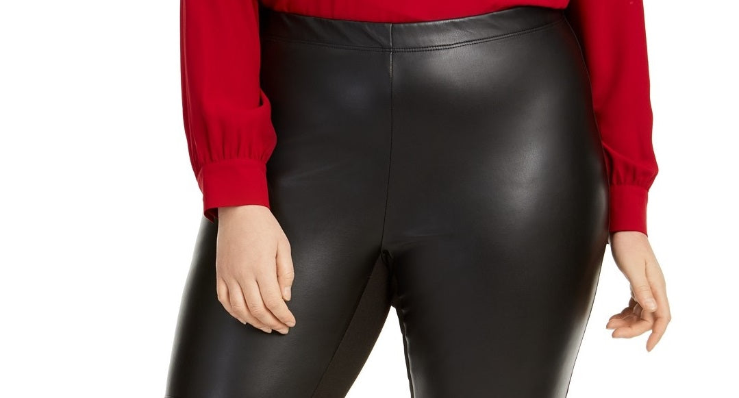 Bar III Women's Trendy Trendy Plus Size Faux-Leather Skinny Pants Black Size 3 Extra Large