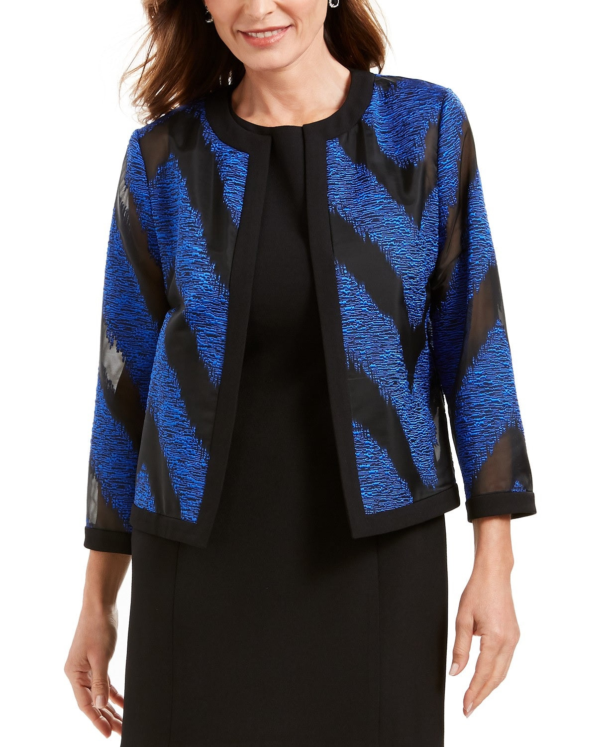 Kasper Women's Organza Mixed-Texture Flyaway Jacket Blue Size 10
