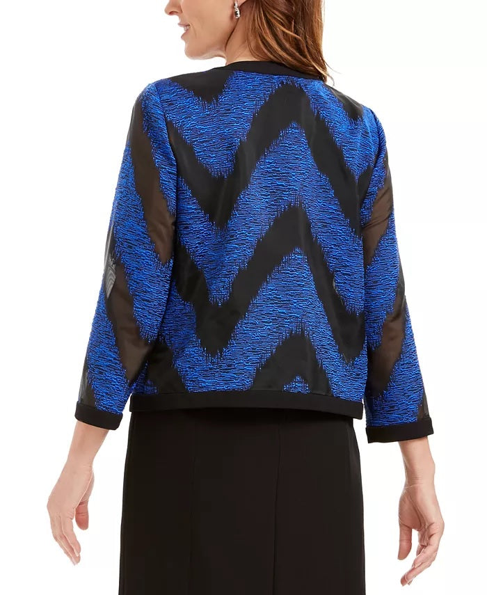 Kasper Women's Organza Mixed-Texture Flyaway Jacket Blue Size 10