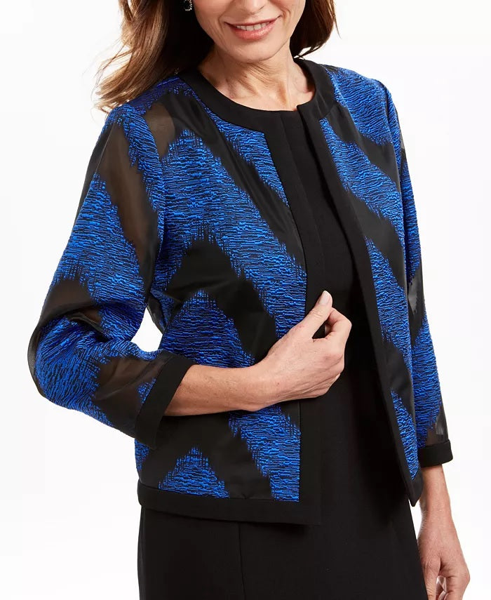 Kasper Women's Organza Mixed-Texture Flyaway Jacket Blue Size 10