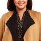Anne Klein Womens Plus Drapey Open Front Cardigan Sweater Brown