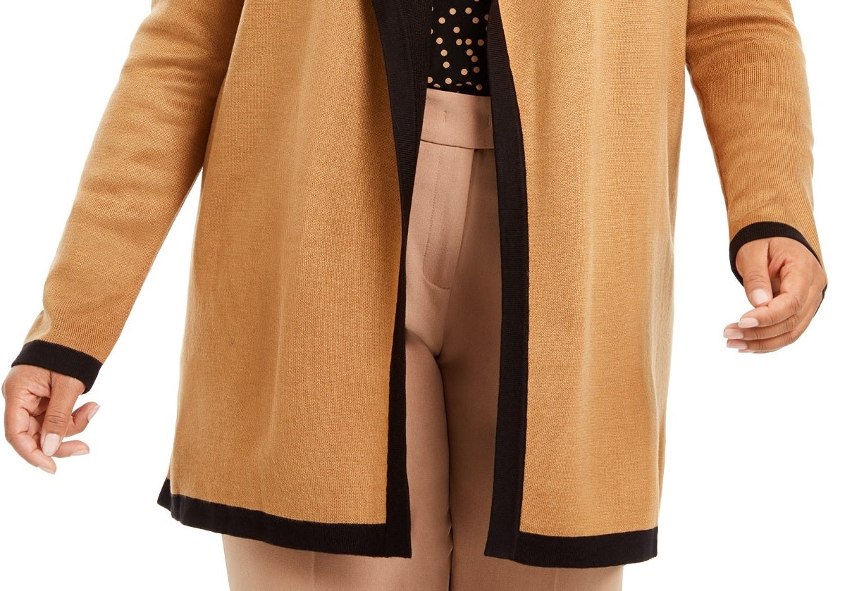 Anne Klein Womens Plus Drapey Open Front Cardigan Sweater Brown