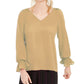Bar III  Women's Pleated Bell-Sleeve Top Brght Yellow Size Small
