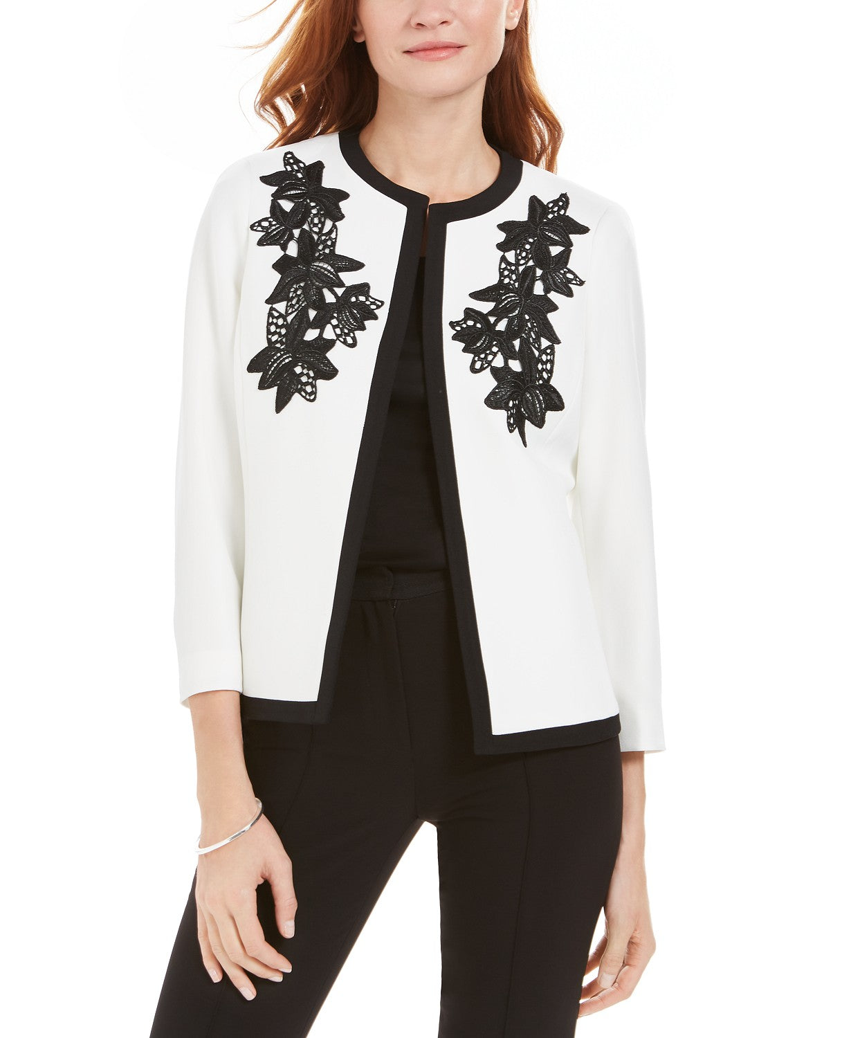 Kasper Women's Embroidered Flyaway Jacket Natural Size 14